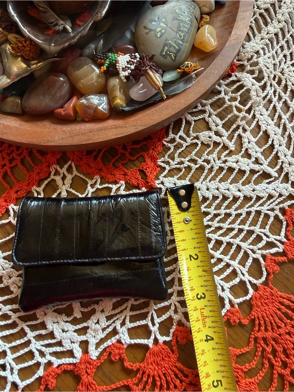 Vintage 80s Black Eel Skin Mini Clutch Coin Purse Made in Korea